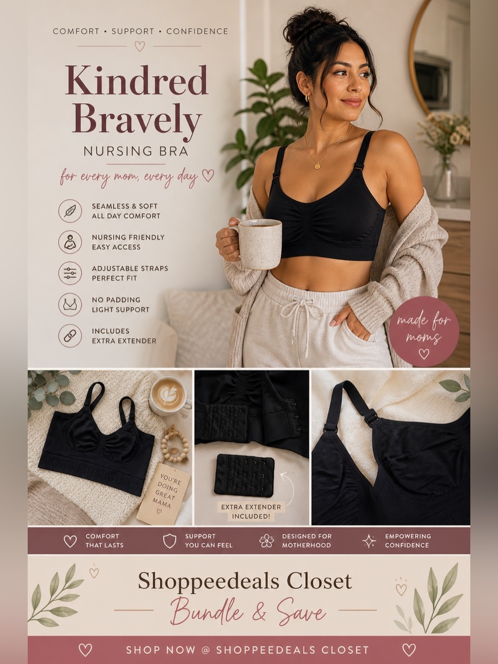 Kindred Bravely Black Seamless Nursing Bra Size M Adjustable Straps